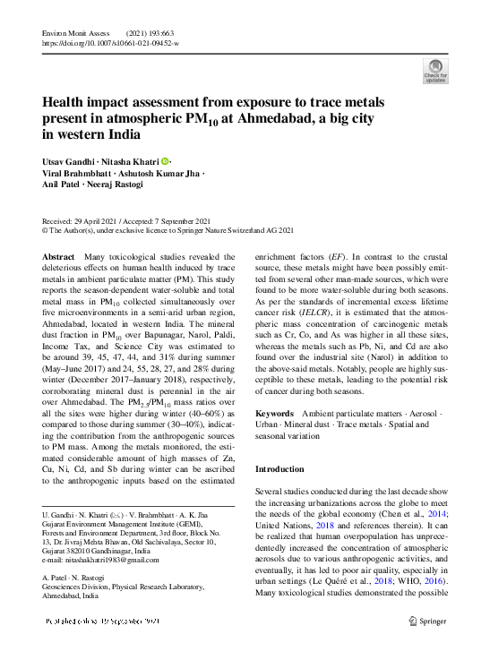 (PDF) Health impact assessment from exposure to trace metals present in ...