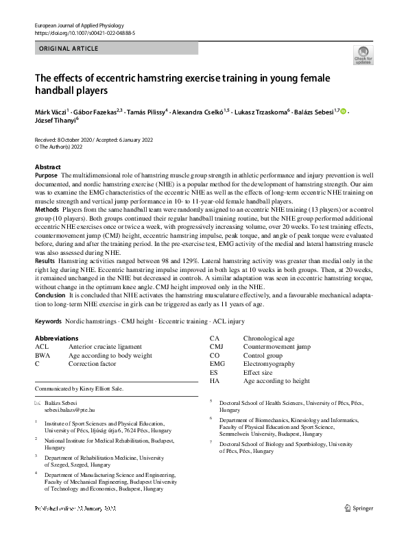 (PDF) The effects of eccentric hamstring exercise training in young ...