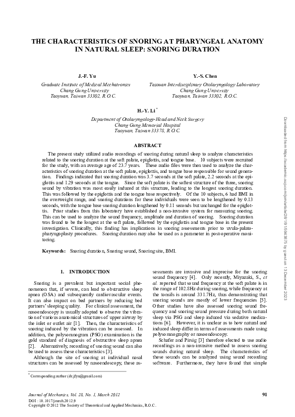 (PDF) The Characteristics of Snoring at Pharyngeal Anatomy in Natural ...