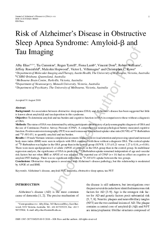 (PDF) Risk of Alzheimer's Disease in Obstructive Sleep Apnea Patients ...