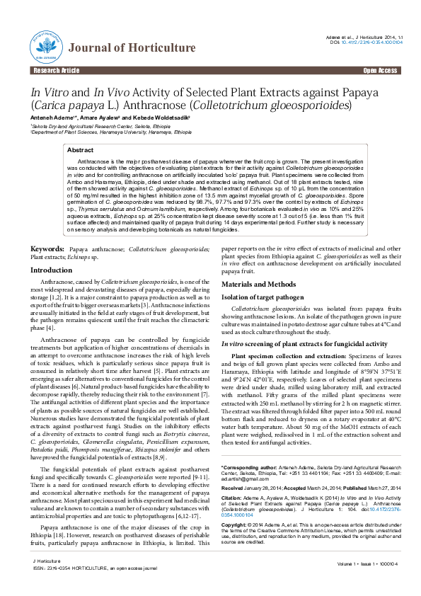 (PDF) In Vitro and In Vivo Activity of Selected Plant Extracts against ...