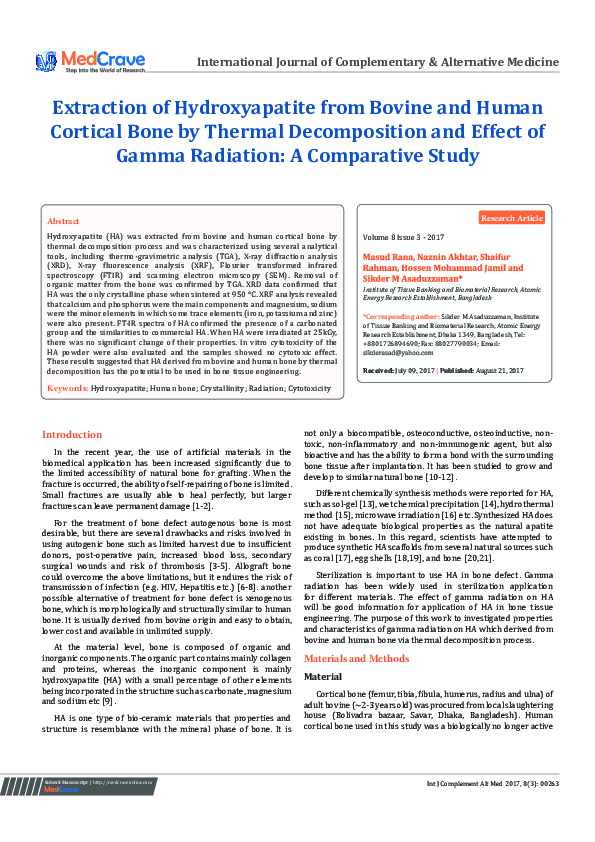 (PDF) Extraction of Hydroxyapatite from Bovine and Human Cortical Bone ...