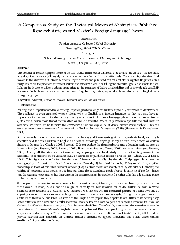 (PDF) A Comparison Study on the Rhetorical Moves of Abstracts in ...
