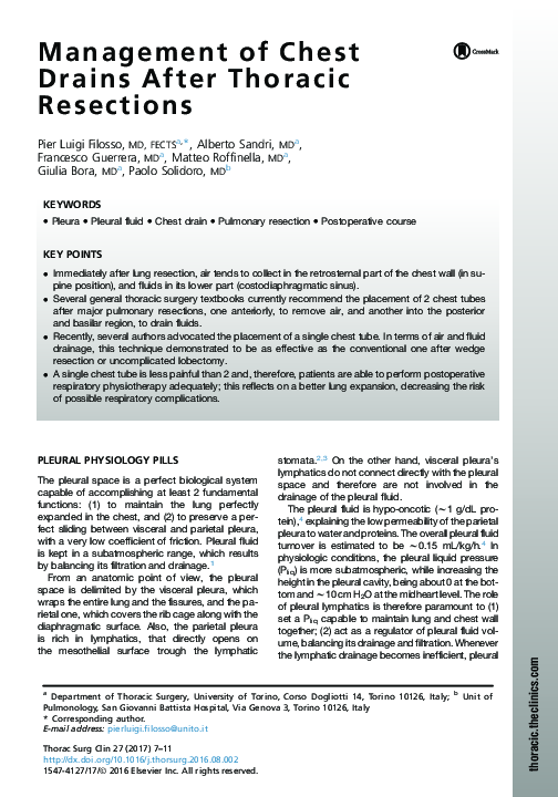 (PDF) Management of Chest Drains After Thoracic Resections