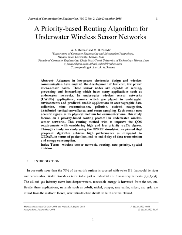(PDF) A Priority-based Routing Algorithm for Underwater Wireless Sensor ...