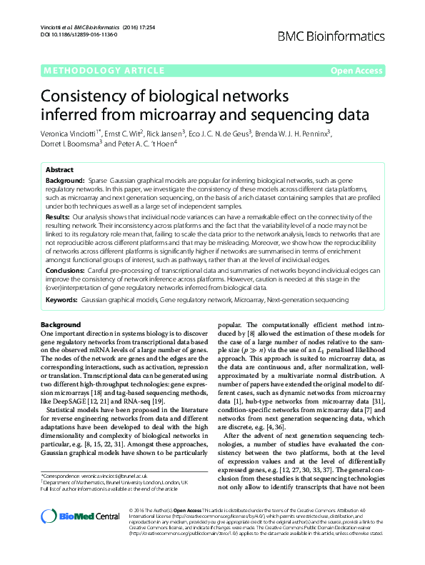 (PDF) Consistency of biological networks inferred from microarray and ...