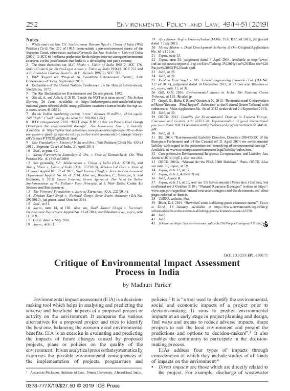 (PDF) Critique of Environmental Impact Assessment Process in India
