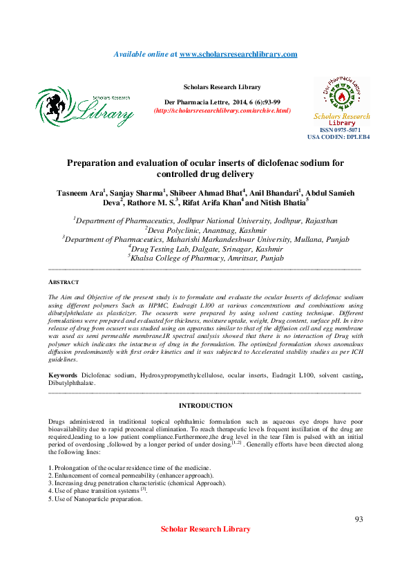 (PDF) Preparation and evaluation of ocular inserts of diclofenac sodium ...
