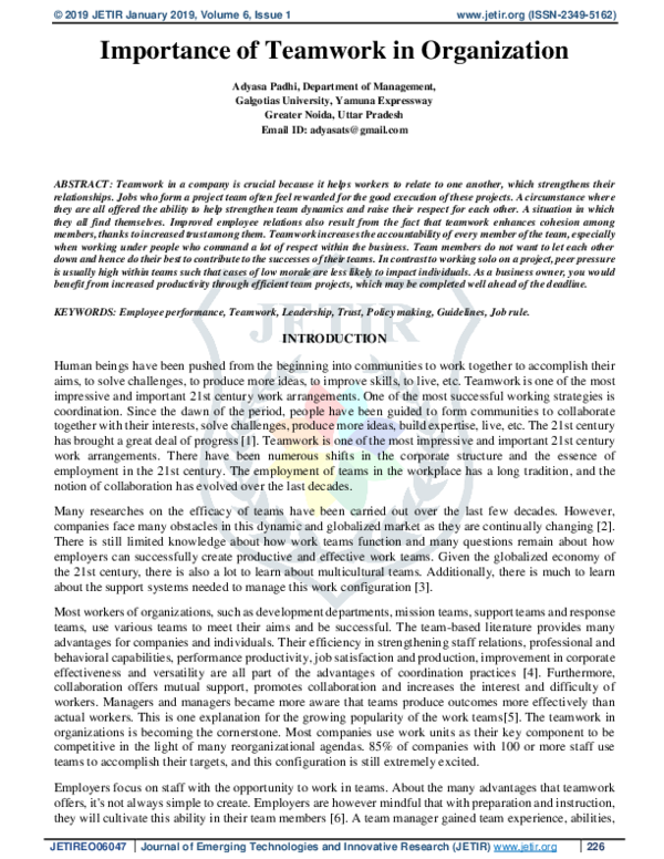 (PDF) Importance of Teamwork in Organization
