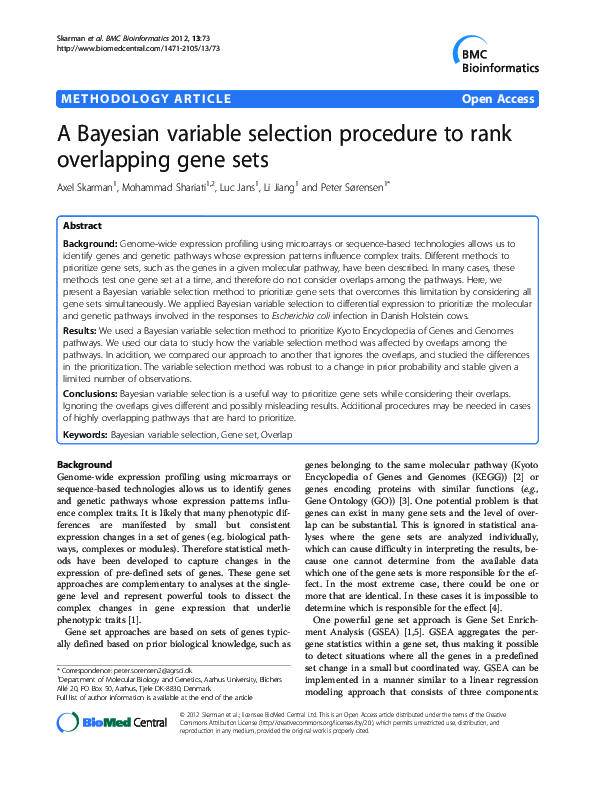 (PDF) A Bayesian variable selection procedure to rank overlapping gene sets