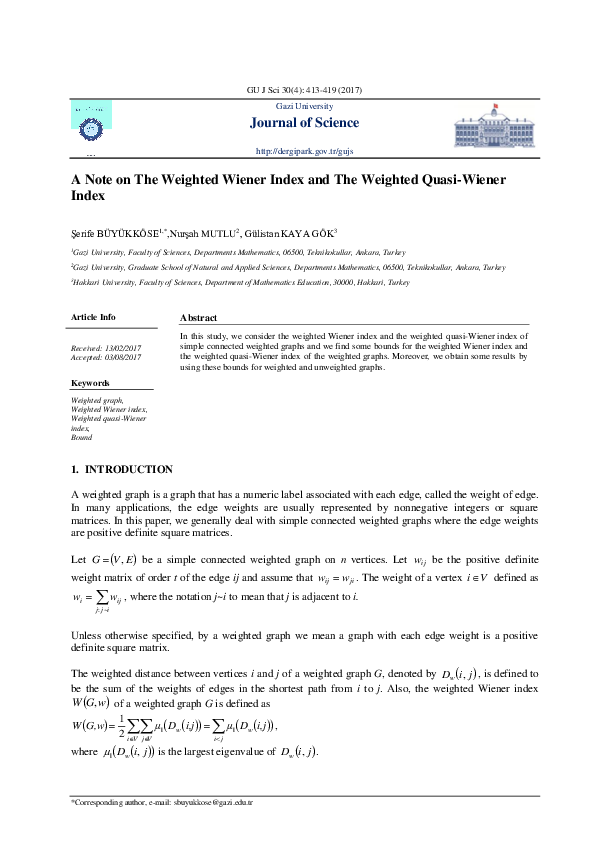 (PDF) A Note on the Weighted Wiener Index and the Weighted Quasi Wiener ...