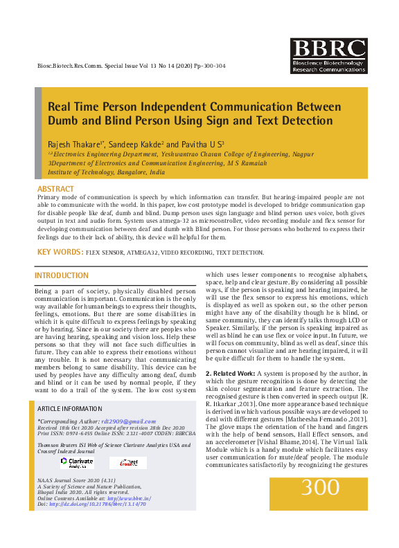 (PDF) Real Time Person Independent Communication Between Dumb and Blind ...