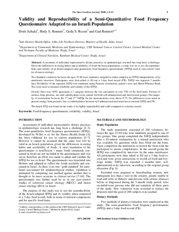Pdf Validity And Reproducibility Of A Semi Quantitative Food Pdf Validity And Reproducibility Of A Semi Quantitative Food