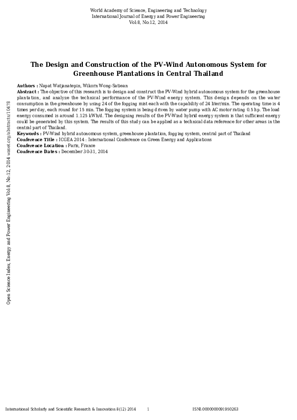 (PDF) The Design and Construction of the PV-Wind Autonomous System for ...