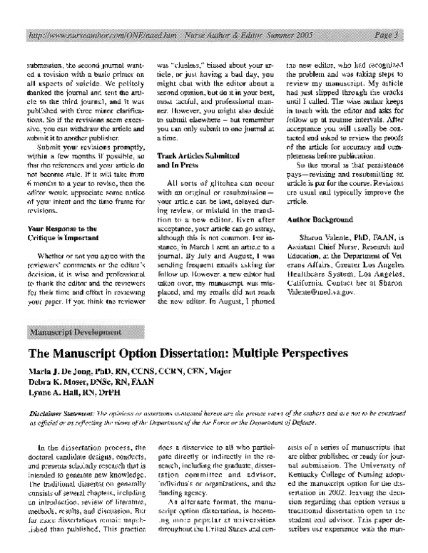 (PDF) The Manuscript Option Dissertation: Multiple Perspectives