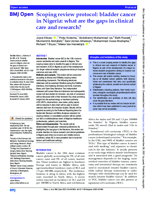 (PDF) Scoping review protocol: bladder cancer in Nigeria: what are the ...