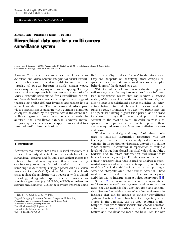 (PDF) Hierarchical database for a multi-camera surveillance system