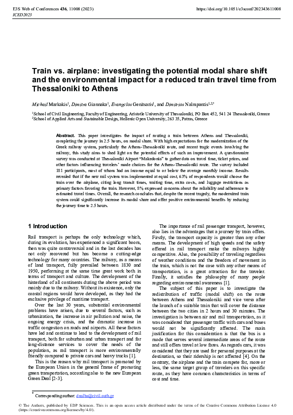 (PDF) Train vs. airplane: Investigating the potential modal share shift ...