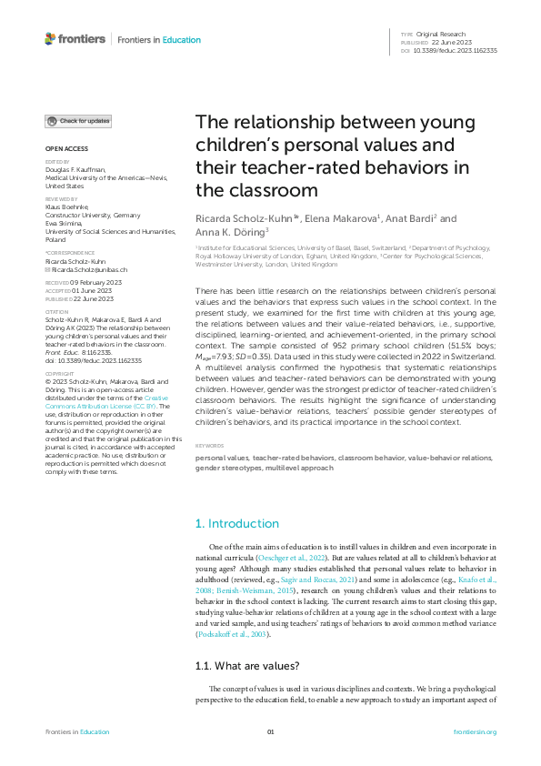 (PDF) The relationship between young children’s personal values and ...