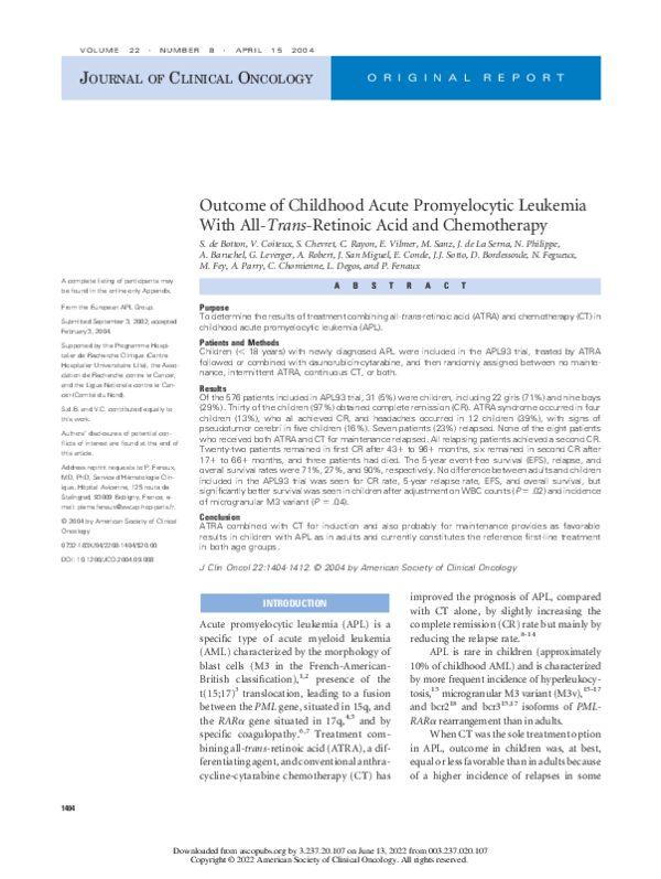 (PDF) Outcome of Childhood Acute Promyelocytic Leukemia With All-Trans ...
