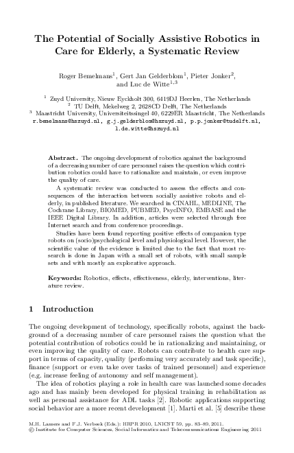 (PDF) The Potential of Socially Assistive Robotics in Care for Elderly ...