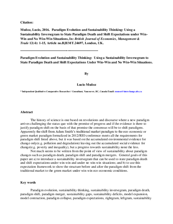 (PDF) Paradigm Evolution and Sustainability Thinking: Using a ...