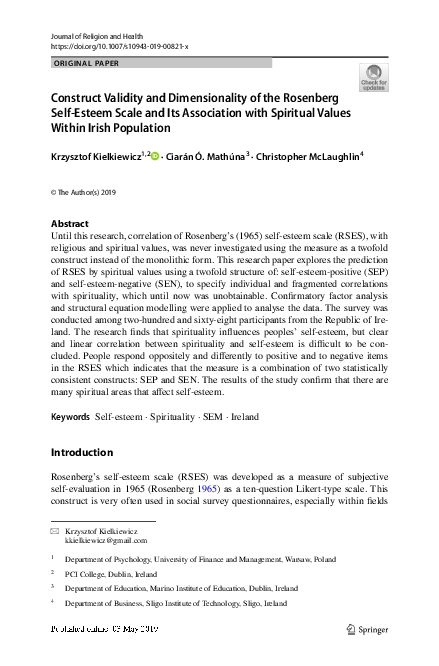(PDF) Construct Validity and Dimensionality of the Rosenberg Self ...