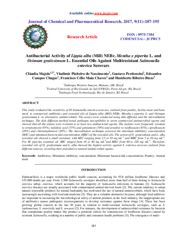 (PDF) Antibacterial Activity of Lippia alba (Mill) NEBr, Mentha x ...