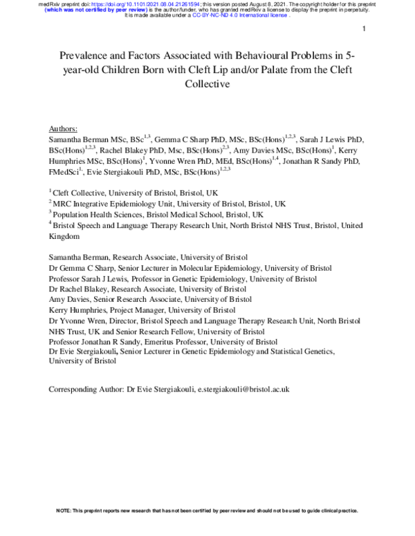 (PDF) Prevalence and Factors Associated with Behavioural Problems in 5 ...