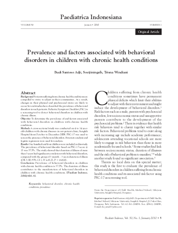 (PDF) Prevalence and Factors Associated with Behavioral Problems in 5 ...