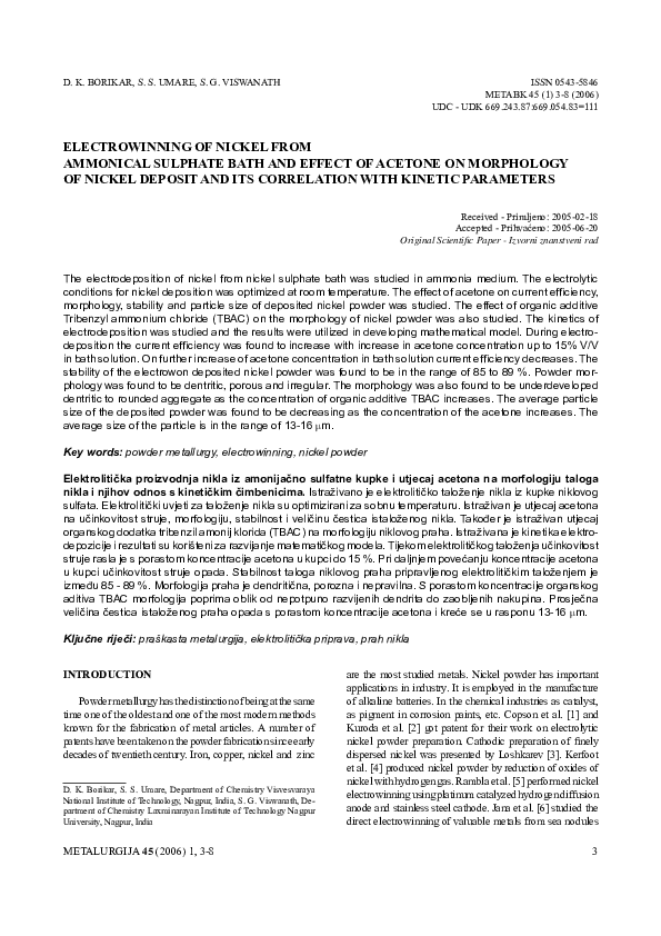 (PDF) Electrowinning of Nickel from ammonical sulphate bath and effect ...