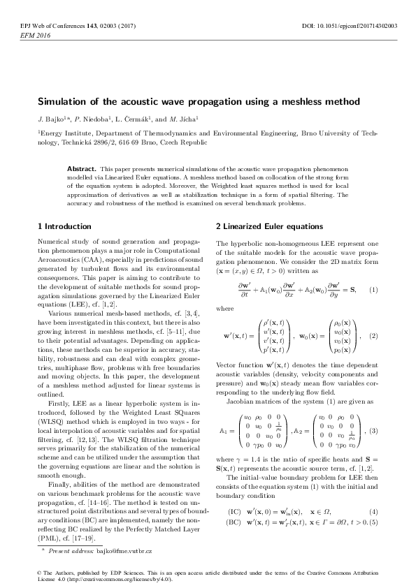 (PDF) Simulation of the acoustic wave propagation using a meshless method