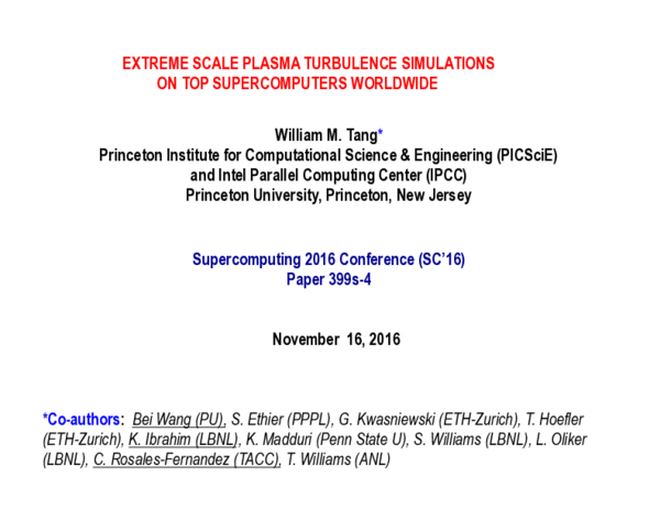 (PDF) Extreme scale plasma turbulence simulations on top supercomputers ...