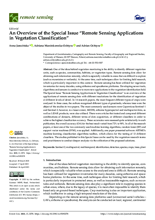 (PDF) An Overview of the Special Issue “Remote Sensing Applications in ...