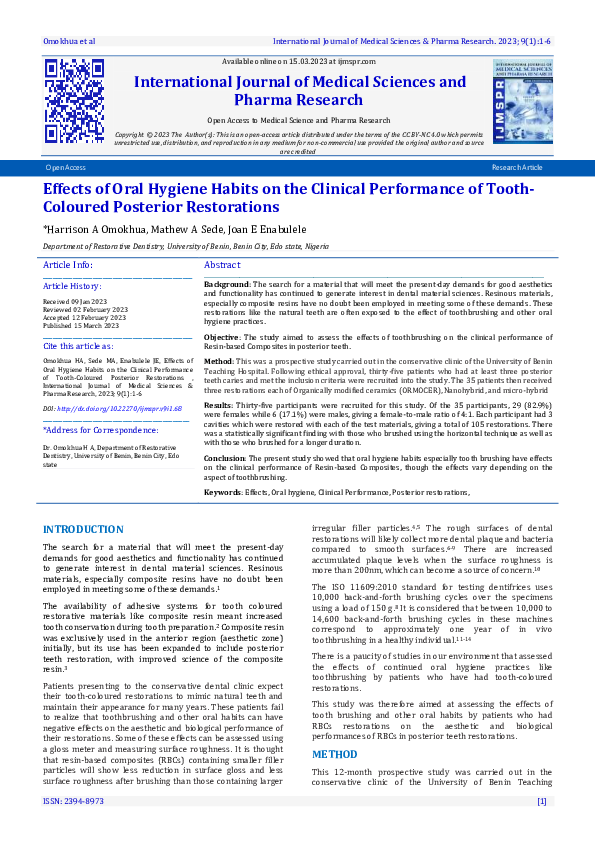 (PDF) Effects of Oral Hygiene Habits on the Clinical Performance of ...