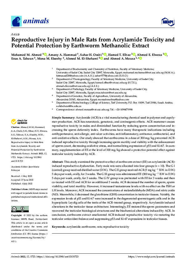 (PDF) Reproductive Injury in Male Rats from Acrylamide Toxicity and ...