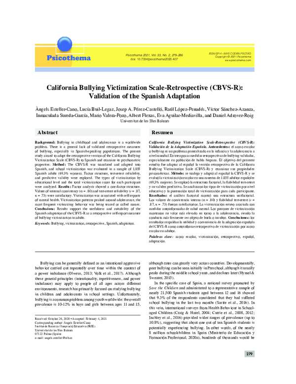 (PDF) California Bullying Victimization Scale-Retrospective (CBVS-R ...