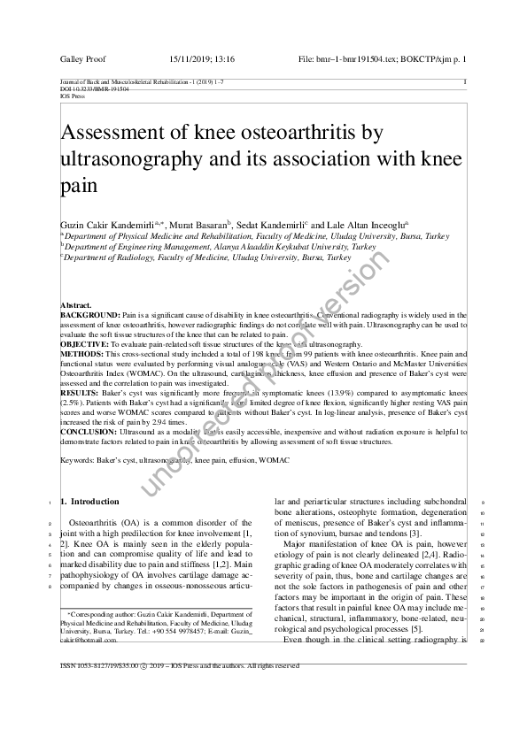 (PDF) Assessment of knee osteoarthritis by ultrasonography and its ...