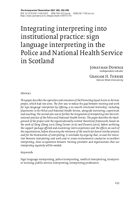 (PDF) Integrating interpreting into institutional practice: sign ...