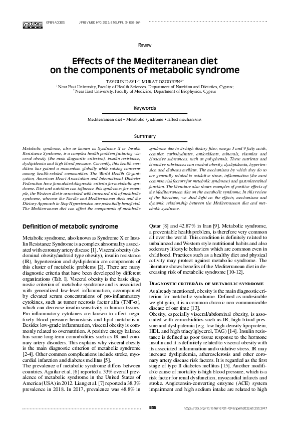 (PDF) Effects of the Mediterranean diet on the components of metabolic ...