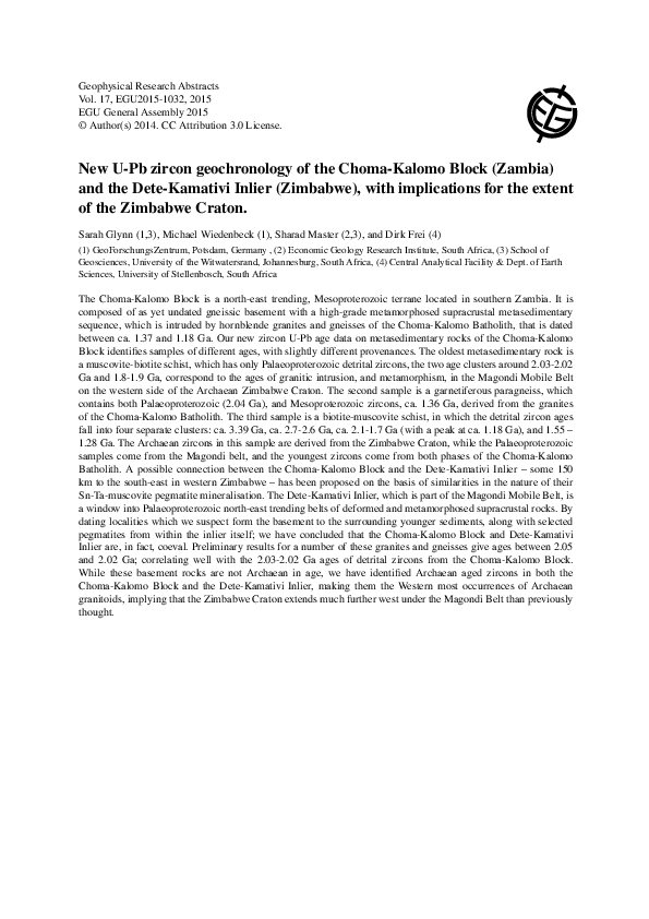 (PDF) New U-Pb zircon geochronology of the Choma-Kalomo Block (Zambia ...