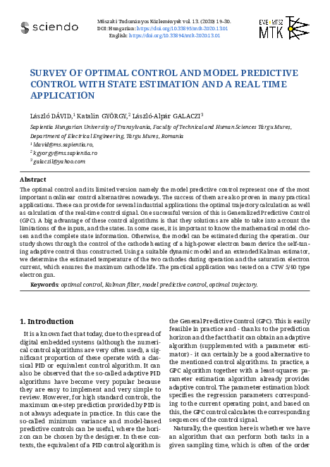(PDF) Survey of Optimal Control and Model Predictive Control with State ...