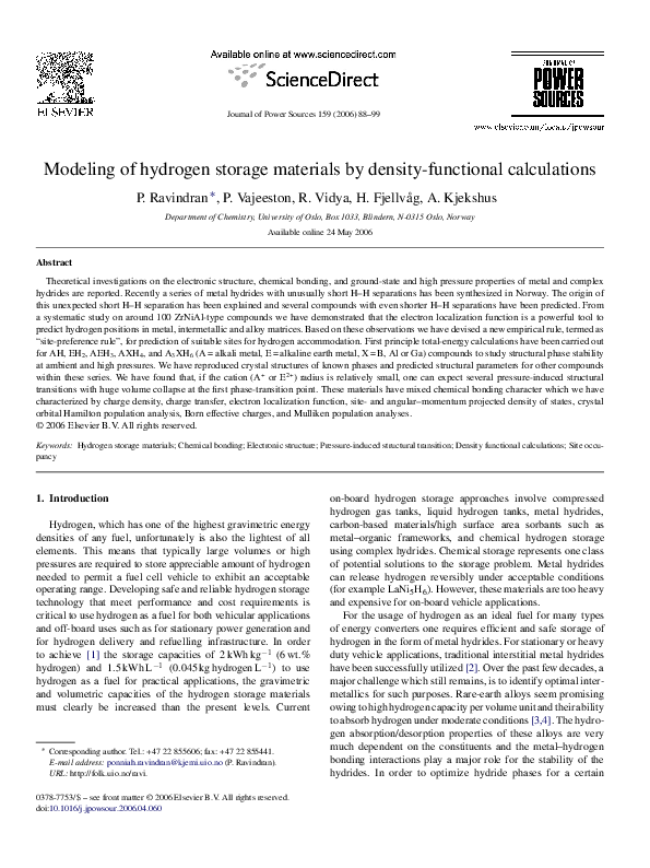 (PDF) Modeling of hydrogen storage materials by density-functional ...