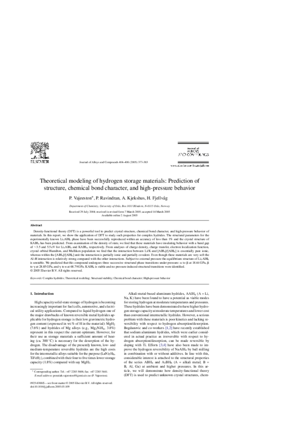 (PDF) Theoretical Modeling of Hydrogen Storage Materials: Prediction of ...