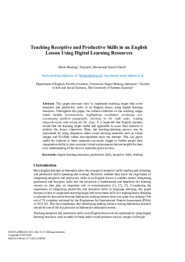 (PDF) Teaching Receptive and Productive Skills in an English Lesson ...