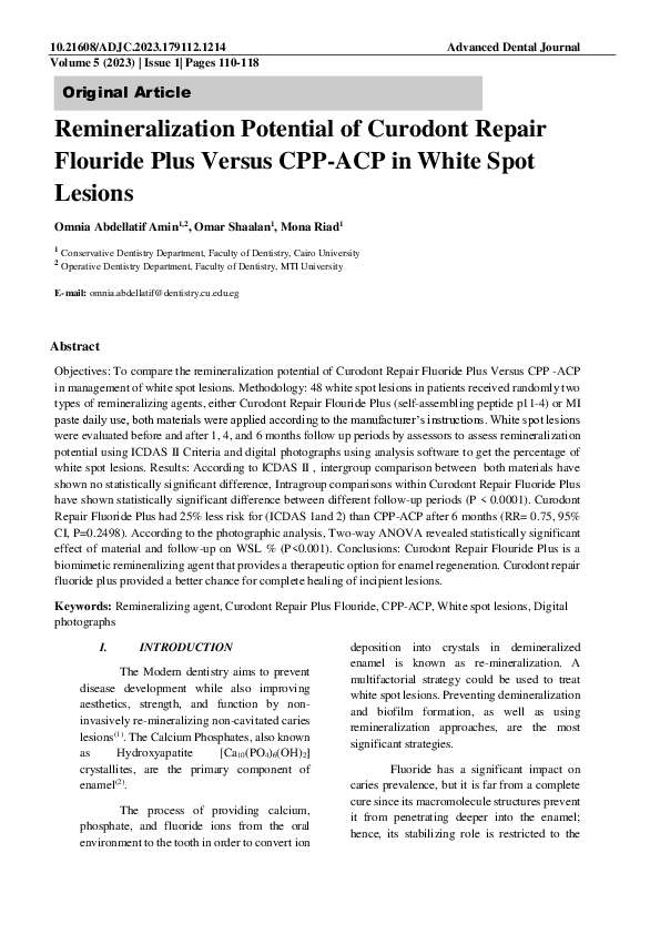 (PDF) Remineralization Potential of Curodont Repair Flouride Plus ...