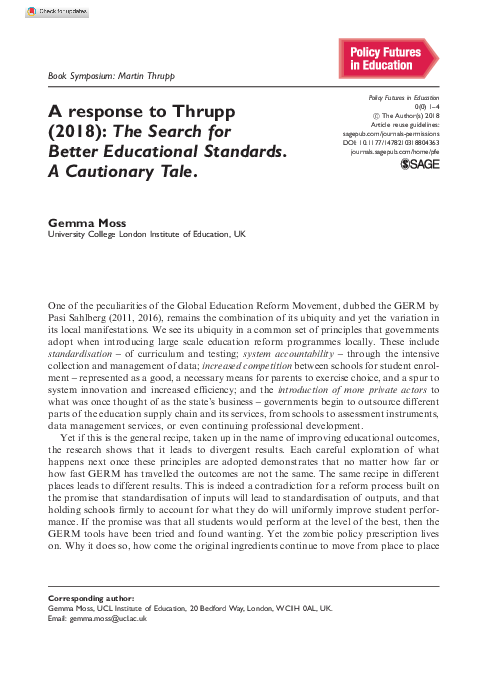 (PDF) A response to Thrupp (2018): The Search for Better Educational ...
