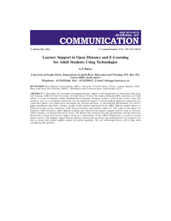 (PDF) Learner Support in Open Distance and E-Learning for Adult ...