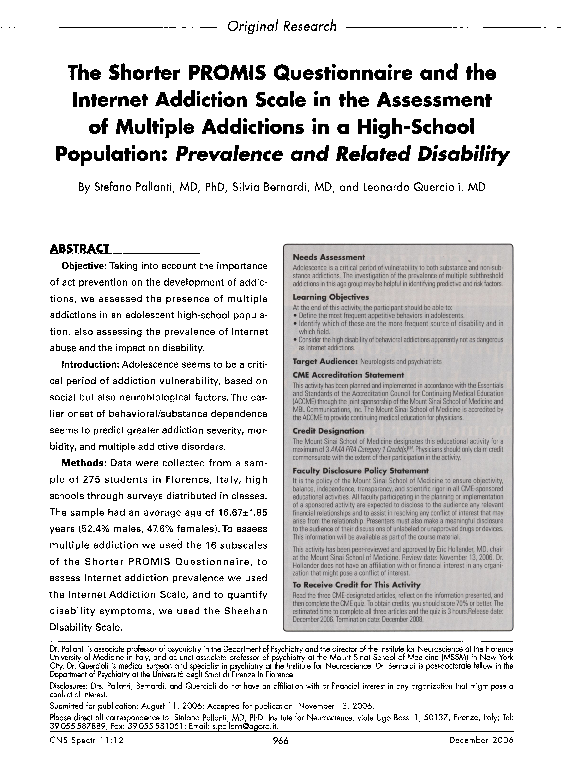 (PDF) The Shorter PROMIS Questionnaire and the Internet Addiction Scale ...