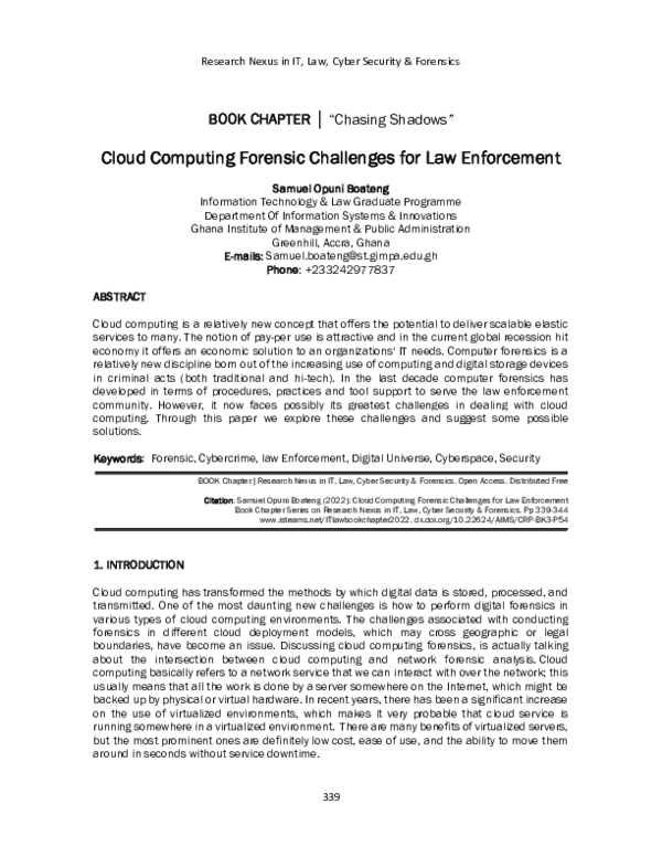(PDF) Cloud Computing Forensic Challenges for Law Enforcement